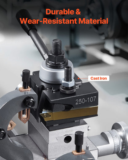 Snabbväxlingsverktygsstolpe, 6 delar, inkluderar svarvhållare, kilformad verktygsstolpe med tillbehör till svarvverktygshållare, passar för minisvarv och metallsvarv, 6"-12" sväng, hållbart stålmaterial