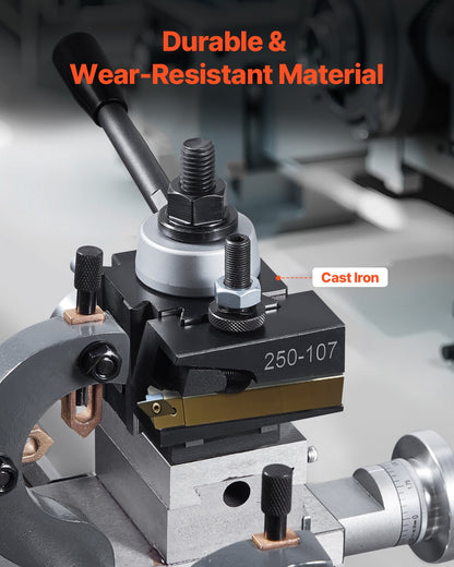 Snabbväxlingsverktygsstolpe, 8 delar, inkluderar svarvhållare, kilformad verktygsstolpe med tillbehör till svarvverktygshållare, passar för minisvarv och metallsvarv 152–305 mm (6"–12") sväng, hållbart stålmaterial