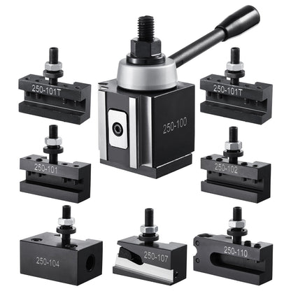 Snabbväxlingsverktygsstolpe, 8 delar, inkluderar svarvhållare, kilformad verktygsstolpe med tillbehör till svarvverktygshållare, passar för minisvarv och metallsvarv 152–305 mm (6"–12") sväng, hållbart stålmaterial