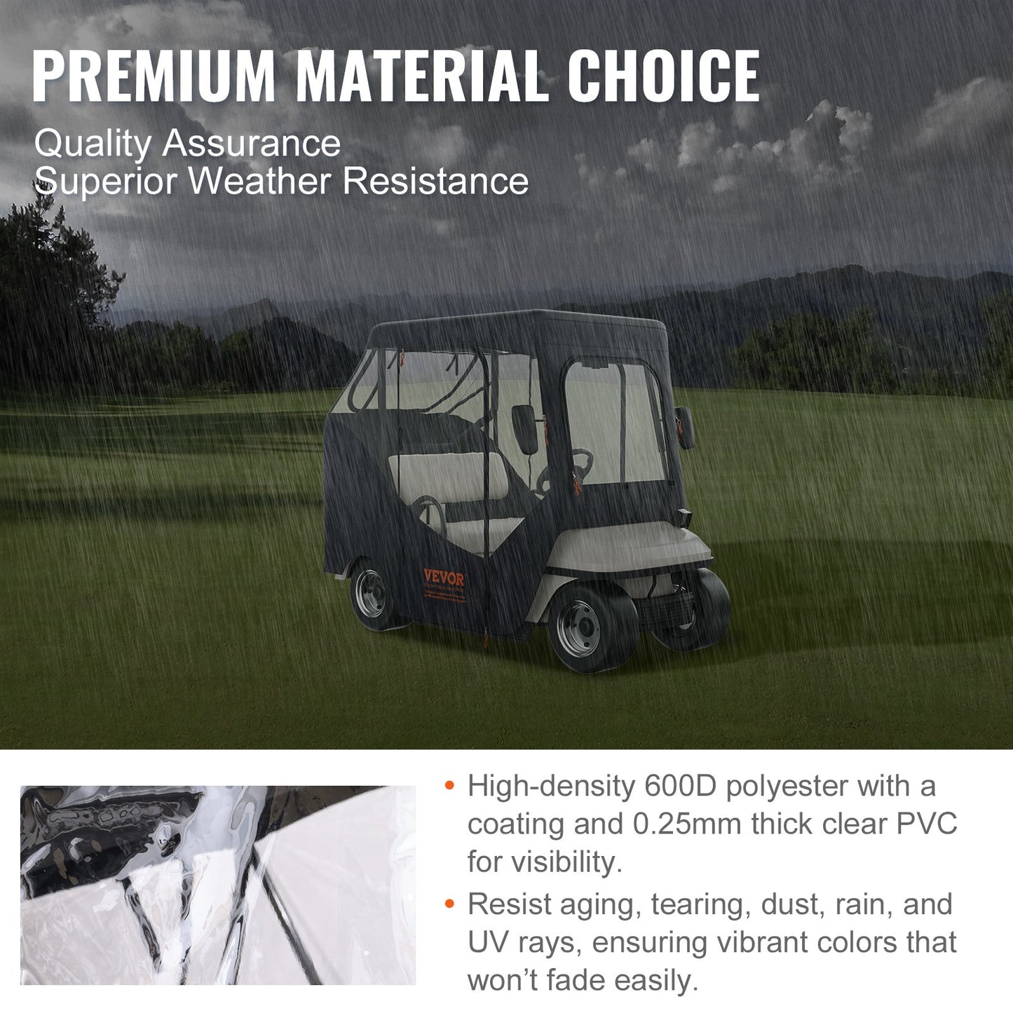 Golf Cart Enclosure, Fit for 2 Passengers EZGO TXT RXV, Short Roof 59", 600D Polyester Driving Enclosure 4-Sided Transparent Windows, Club Car Covers for 2-Seater Golf Carts Sunproof Dustproof