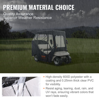 Golf Cart Enclosure, Fit for 2 Passengers EZGO TXT RXV, Short Roof 59", 600D Polyester Driving Enclosure 4-Sided Transparent Windows, Club Car Covers for 2-Seater Golf Carts Sunproof Dustproof
