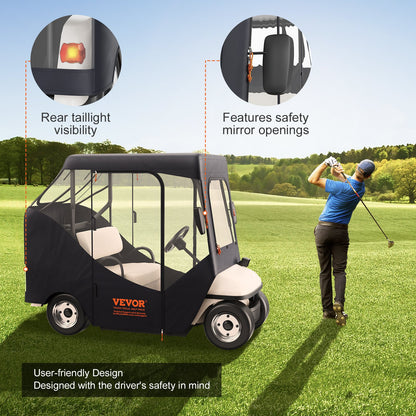 Golf Cart Enclosure, Fit for 2 Passengers EZGO TXT RXV, Short Roof 59", 600D Polyester Driving Enclosure 4-Sided Transparent Windows, Club Car Covers for 2-Seater Golf Carts Sunproof Dustproof