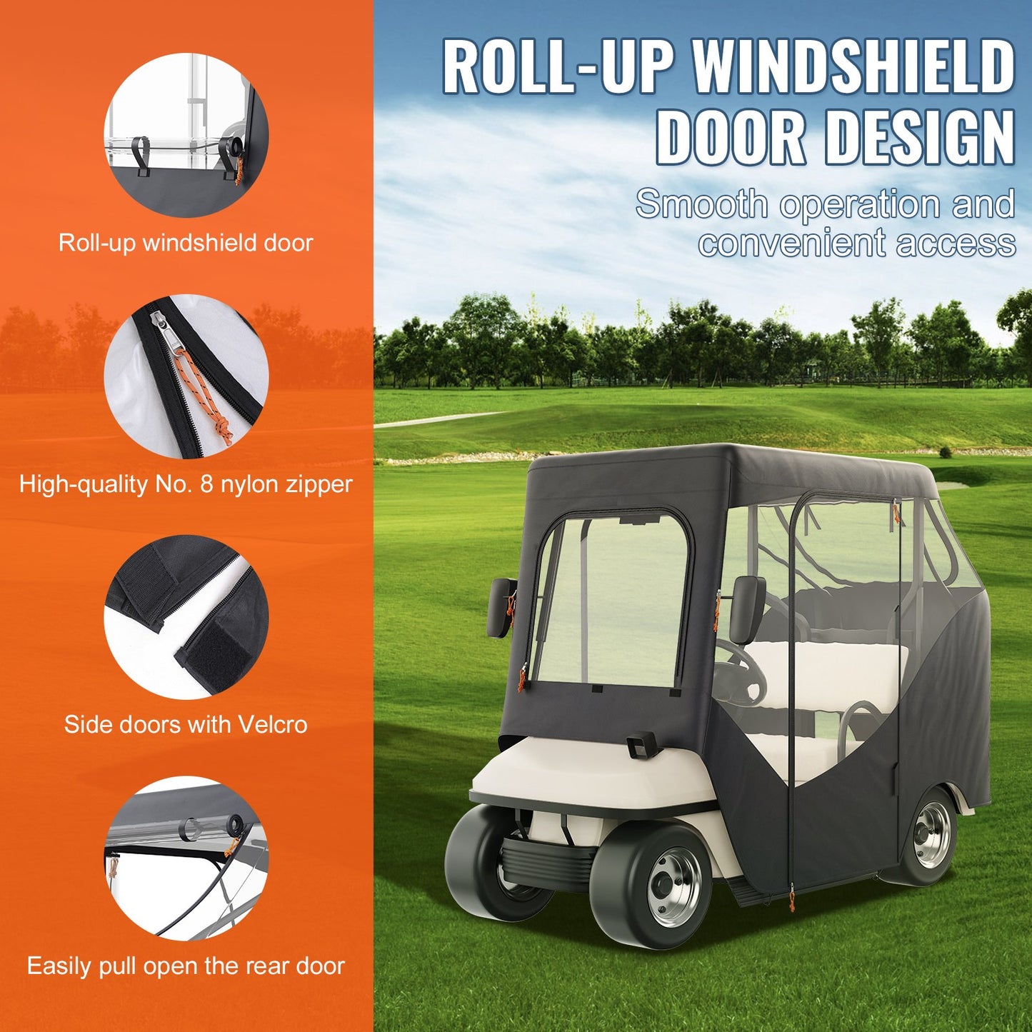 Golf Cart Enclosure, Fit for 2 Passengers EZGO TXT RXV, Short Roof 59", 600D Polyester Driving Enclosure 4-Sided Transparent Windows, Club Car Covers for 2-Seater Golf Carts Sunproof Dustproof