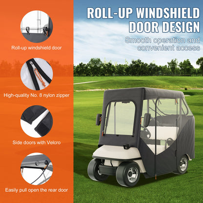 Golf Cart Enclosure, Fit for 2 Passengers EZGO TXT RXV, Short Roof 59", 600D Polyester Driving Enclosure 4-Sided Transparent Windows, Club Car Covers for 2-Seater Golf Carts Sunproof Dustproof