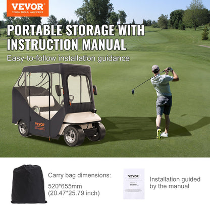Golf Cart Enclosure, Fit for 2 Passengers EZGO TXT RXV, Short Roof 59", 600D Polyester Driving Enclosure 4-Sided Transparent Windows, Club Car Covers for 2-Seater Golf Carts Sunproof Dustproof