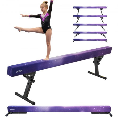Adjustable Balane Beam for Kids, 8FT Gymnastics Beam, High and Low Floor Beams of 5 Adjustable Heights for All Gymnastic Levels, Professional Gymnastic Equipment for Home and Gym Center, Galaxy