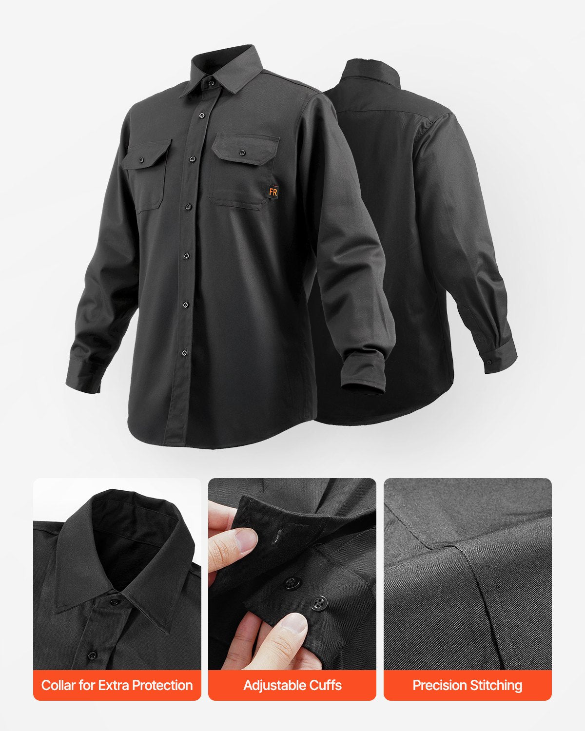 Flame-Resistant Welding Jacket - L Size, 7oz. FR Cotton Welding Jacket, Machine Washable Heat-Resistant Safety Jacket with Collar, Adjustable Cuffs & 2 Pockets, Meet ATPV 9.2 Cal/cm² Arc Rating