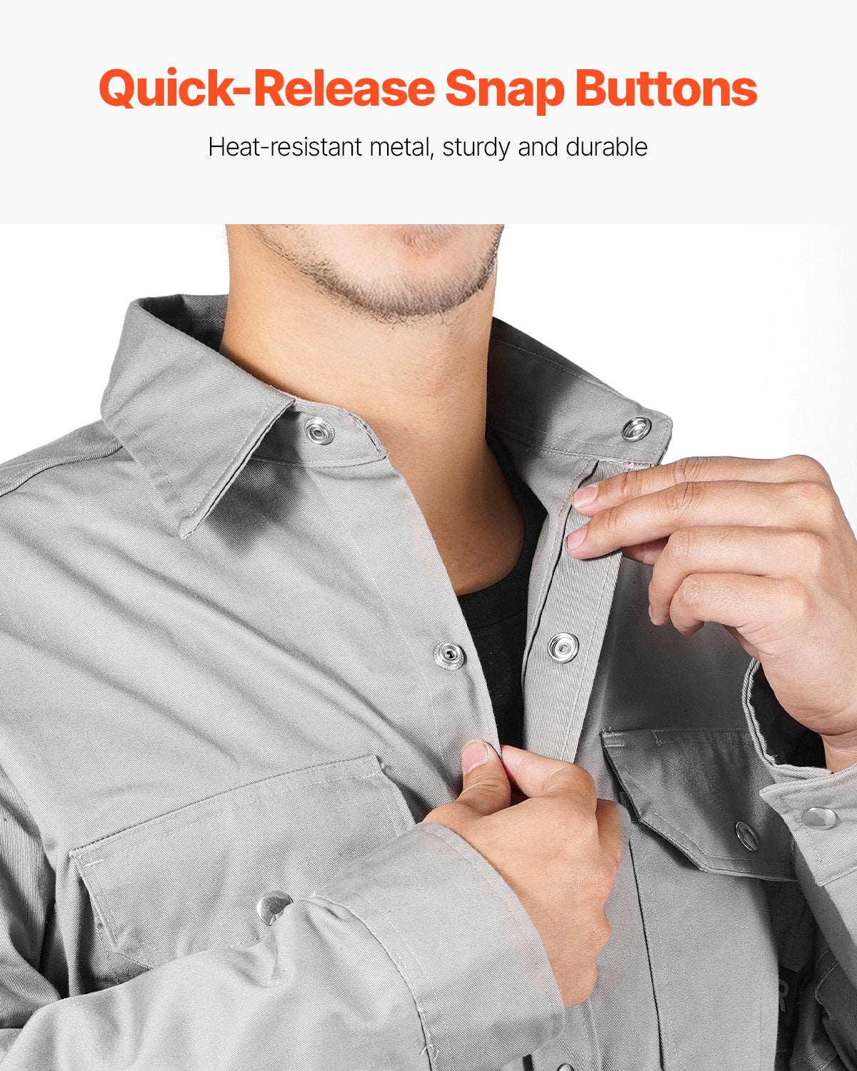 FR-svetsjacka - Storlek M, 180 g flamsäker svetsjacka i bomull, maskintvättbar värmebeständig säkerhetsjacka med metalltryckknappar och justerbar manschett, uppfyller ATPV 9,2 cal/cm² ljusbågsklassning