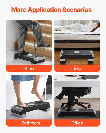 Aerobic Exercise Step Platform, 28-Inch Workout Aerobic Stepper, Height Adjustable Fitness Training Step Deck Trainer with 4 Risers, Non-Slip Surface Bench for Home Gym Cardio Strength, Gray