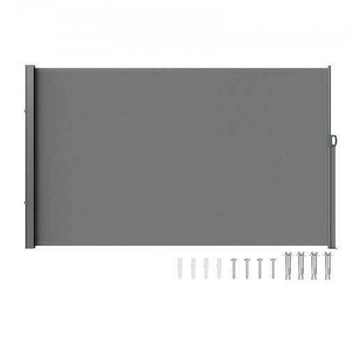 Retractable Side Awning, 63''x 118'' Outdoor Privacy Screen, 180g Polyester Water-proof Retractable Patio Screen, UV 30+ Room Divider Wind Screen for Patio, Backyard, Balcony, Gray