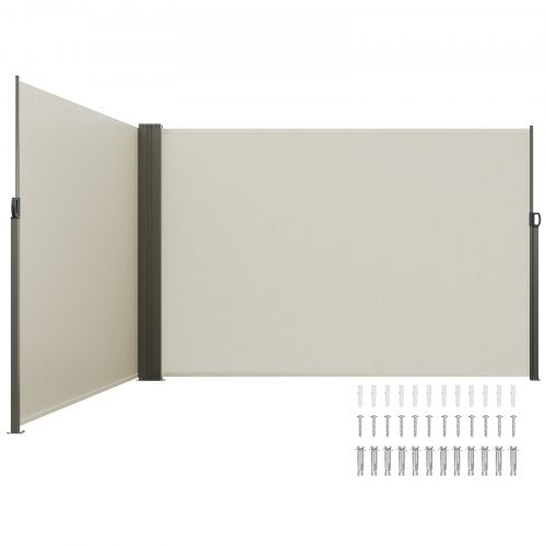 Retractable Side Awning, 79''x 236'' Outdoor Privacy Screen, 180g Polyester Water-proof Retractable Patio Screen, UV 30+ Room Divider Wind Screen for Patio, Backyard, Balcony, Beige