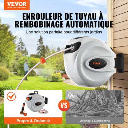 Retractable Hose Reel Water Hose Reel 25m x 1.3cm 180° Swivel Wall-Mounted