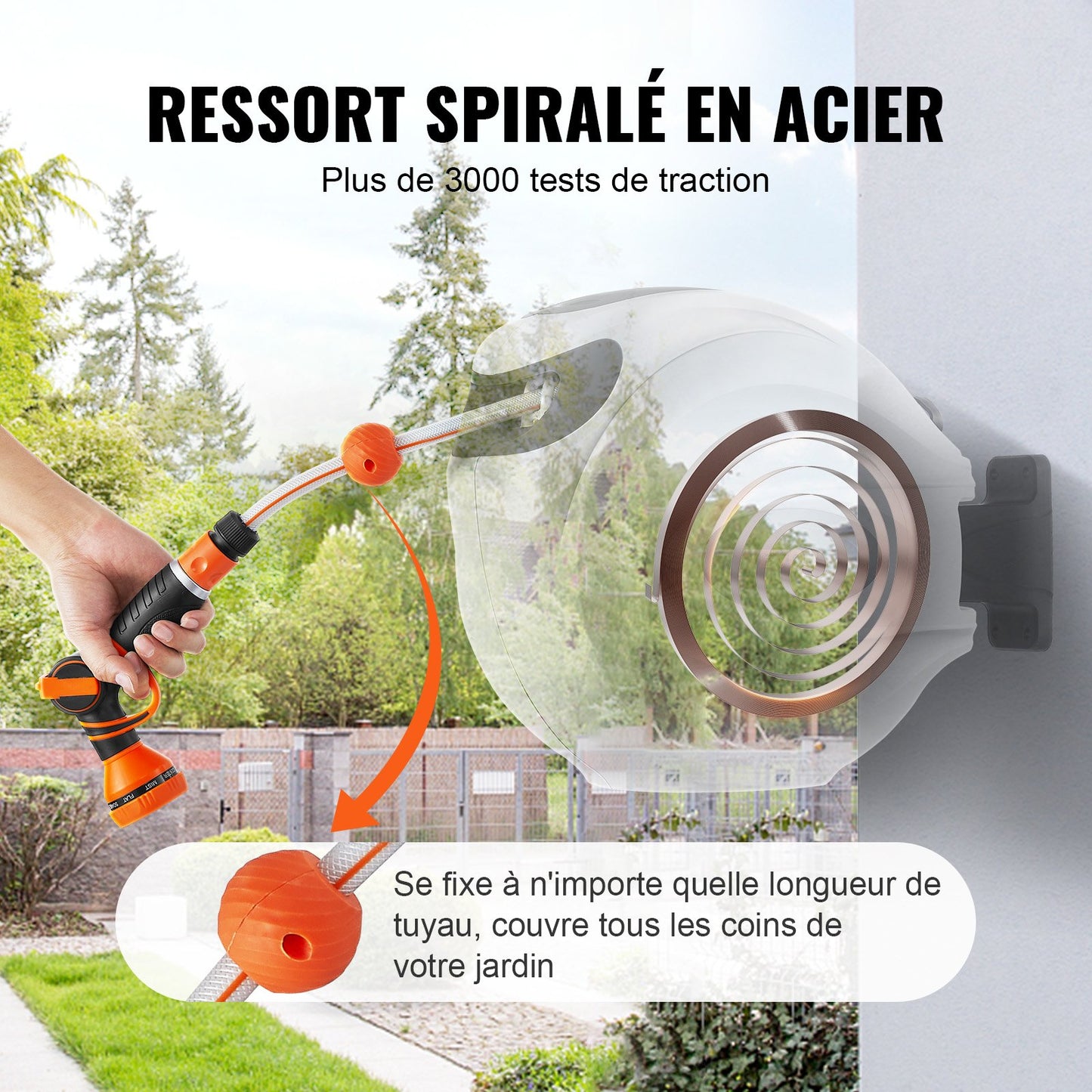 Retractable Hose Reel Water Hose Reel 25m x 1.3cm 180° Swivel Wall-Mounted