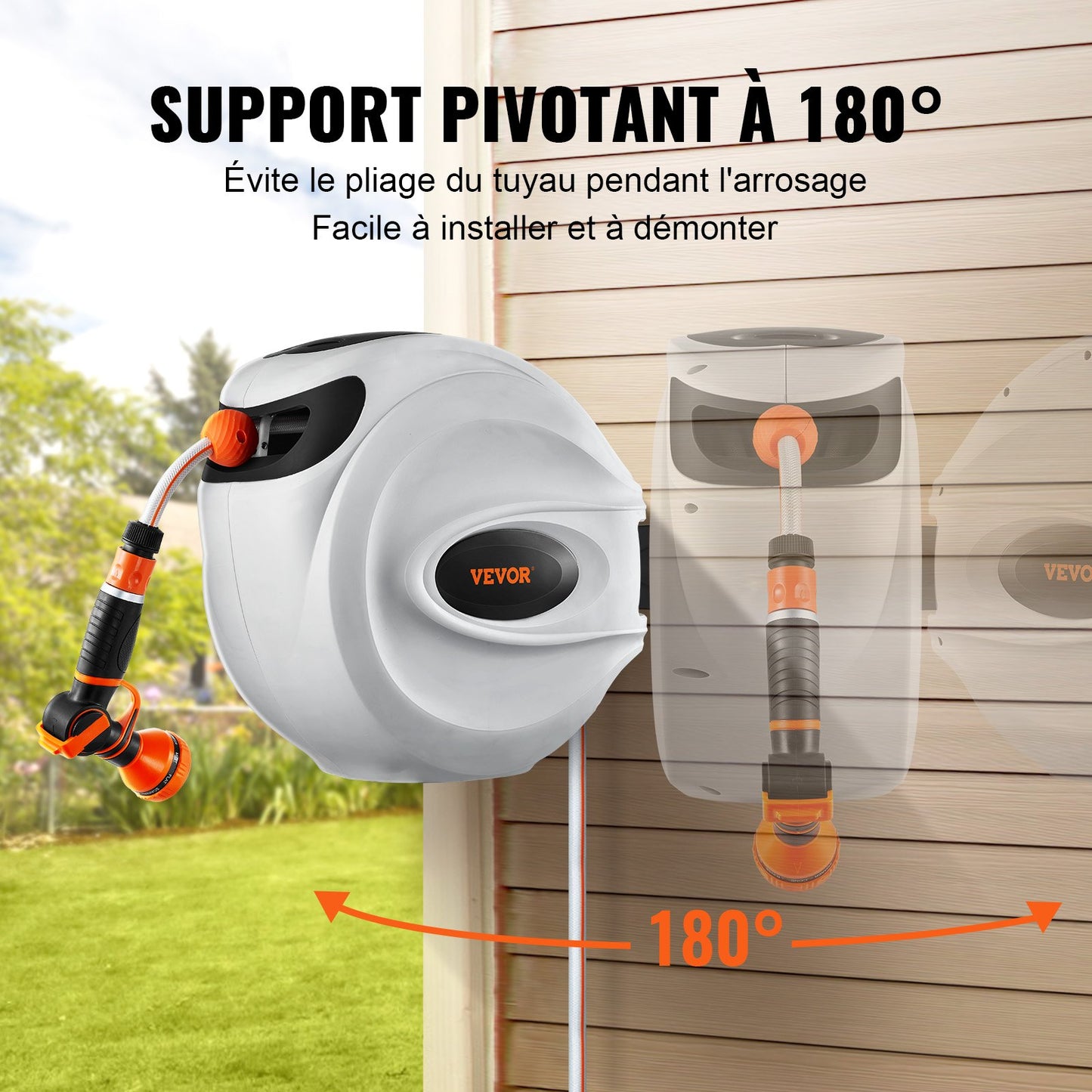 Retractable Hose Reel Water Hose Reel 25m x 1.3cm 180° Swivel Wall-Mounted