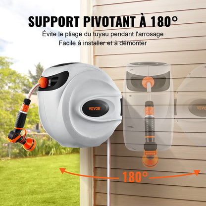 Retractable Hose Reel Water Hose Reel 25m x 1.3cm 180° Swivel Wall-Mounted