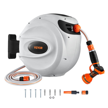 Retractable Hose Reel Water Hose Reel 25m x 1.3cm 180° Swivel Wall-Mounted