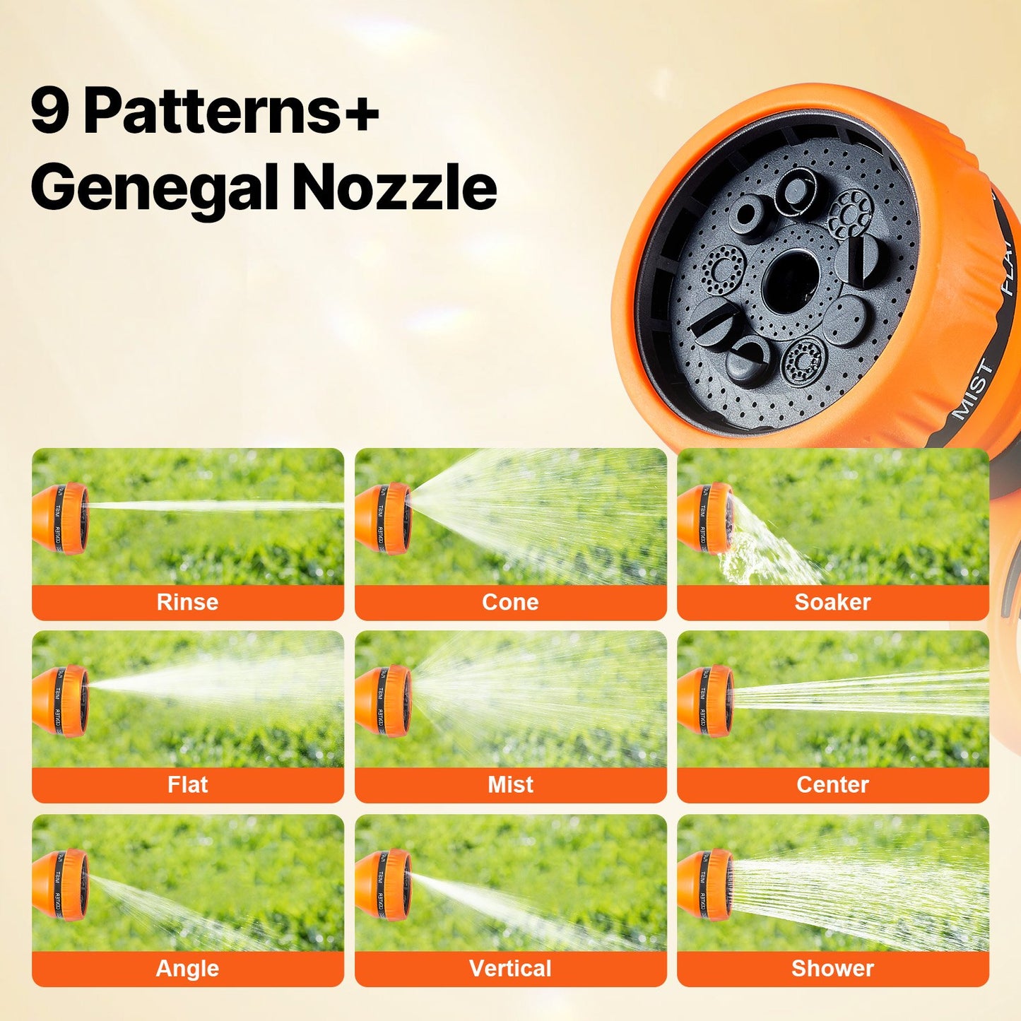Indragbar trädgårdsslangvinda, 1/2" x 131,23 ft väggmonterad slangvinda, kraftig trädgårdsslangvinda med 9 mönstermunstycke, lås för valfri längd, automatiskt återupprullningssystem med långsam retur och 180° vridbart fäste