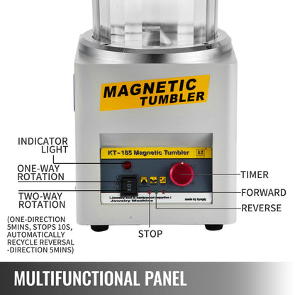 KT-185 Magnetic Tumbler 180mm Jewelry Polisher Tumbler and Finisher for Polishing with Adjustable Direction and Time for Jewelry