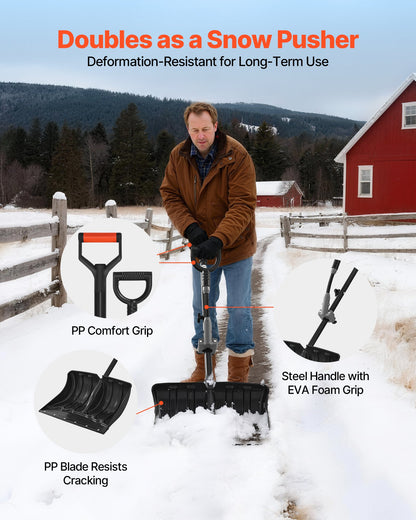 Snöskyffel för uppfart, 45,5 cm bred snöskyffel med D-formade handtag, halkfritt grepp, snöplogsskyfflar med stor kapacitet, lätt snöborttagningsverktyg för trädgård, bil, camping, utomhusbruk