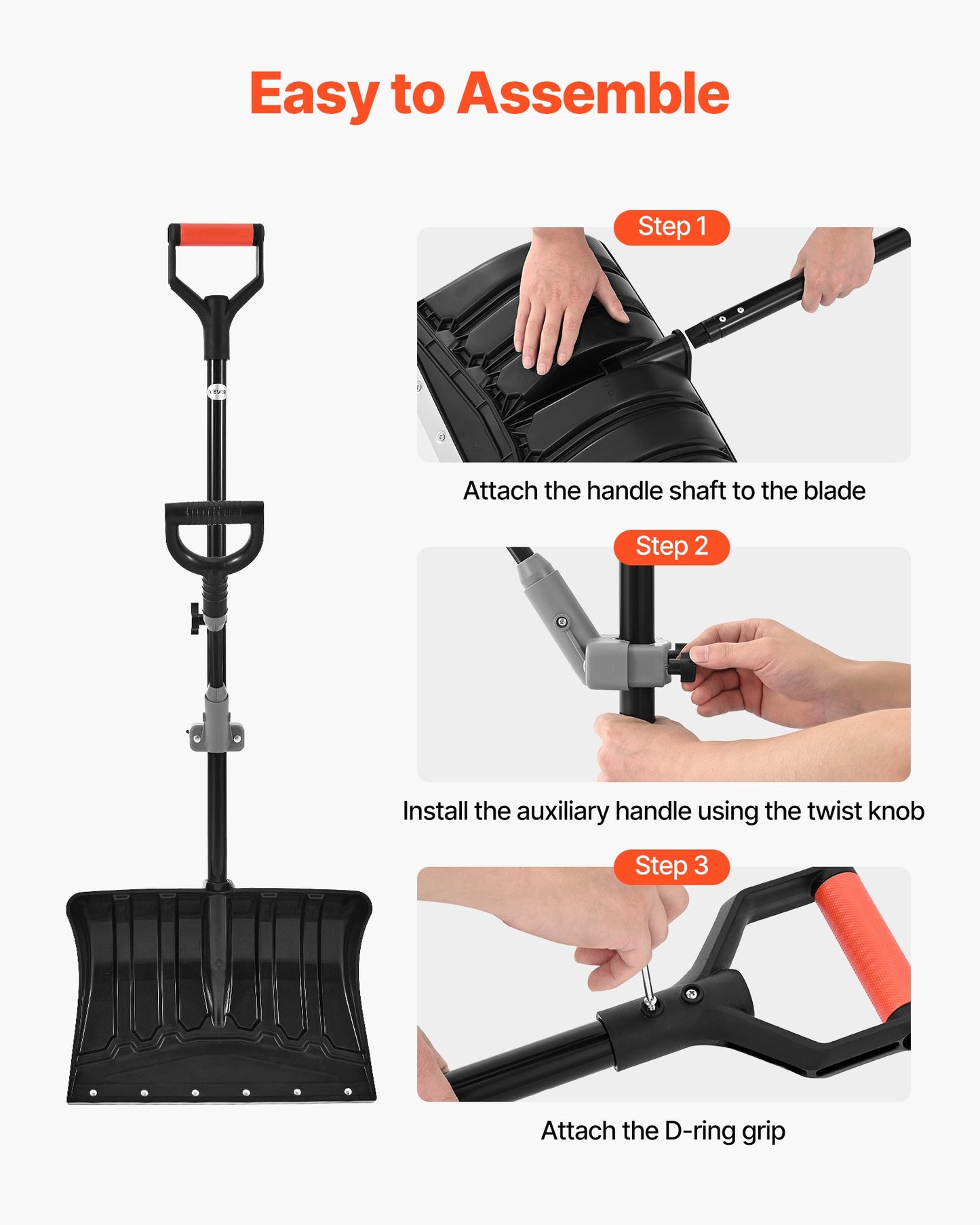 Snöskyffel för uppfart, 45,5 cm bred snöskyffel med D-formade handtag, halkfritt grepp, snöplogsskyfflar med stor kapacitet, lätt snöborttagningsverktyg för trädgård, bil, camping, utomhusbruk