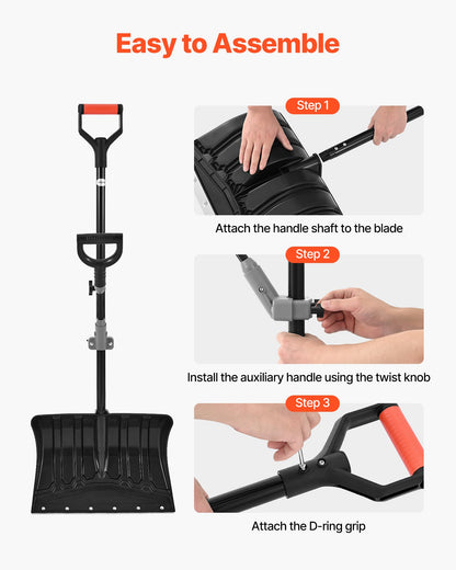 Snöskyffel för uppfart, 45,5 cm bred snöskyffel med D-formade handtag, halkfritt grepp, snöplogsskyfflar med stor kapacitet, lätt snöborttagningsverktyg för trädgård, bil, camping, utomhusbruk