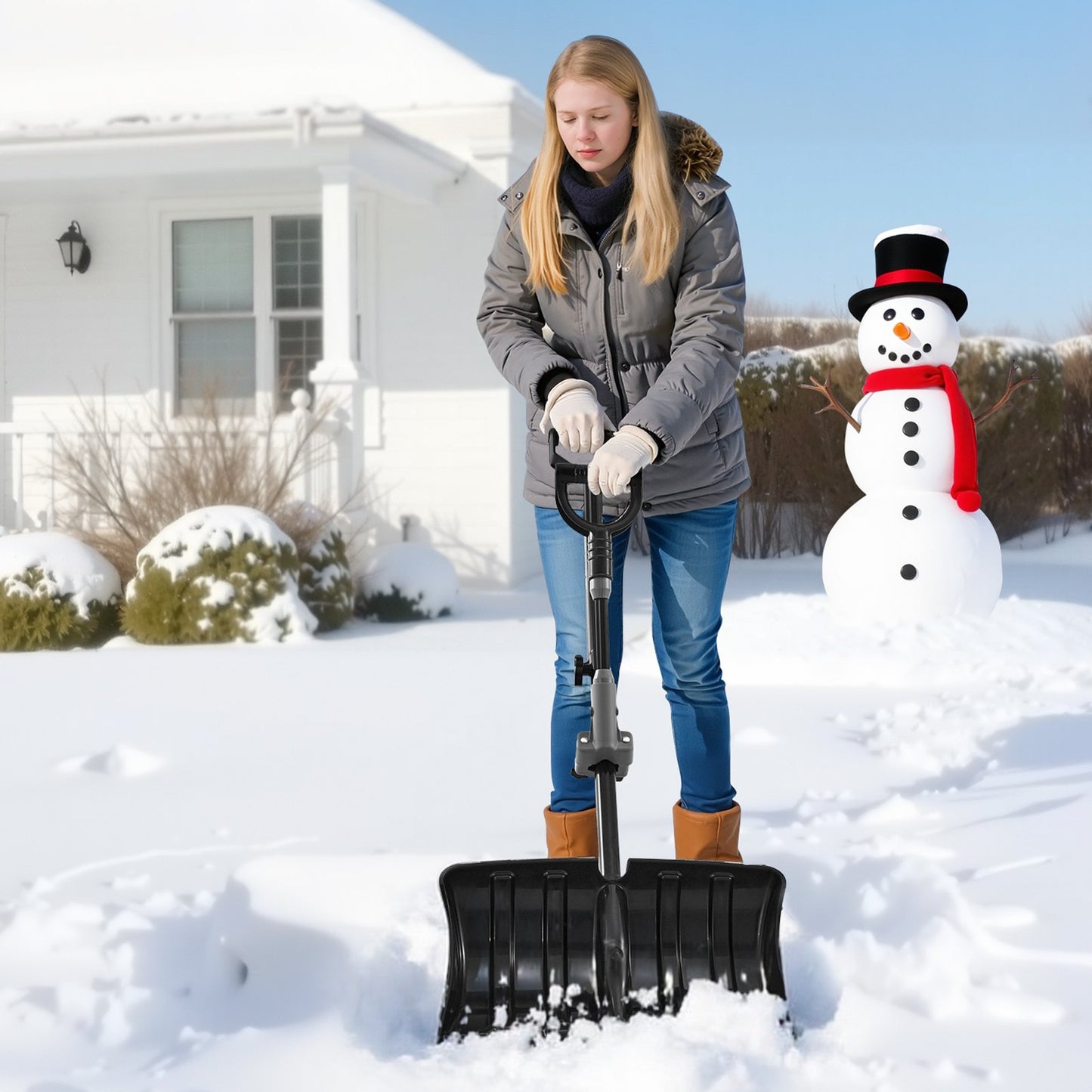 Snöskyffel för uppfart, 45,5 cm bred snöskyffel med D-formade handtag, halkfritt grepp, snöplogsskyfflar med stor kapacitet, lätt snöborttagningsverktyg för trädgård, bil, camping, utomhusbruk