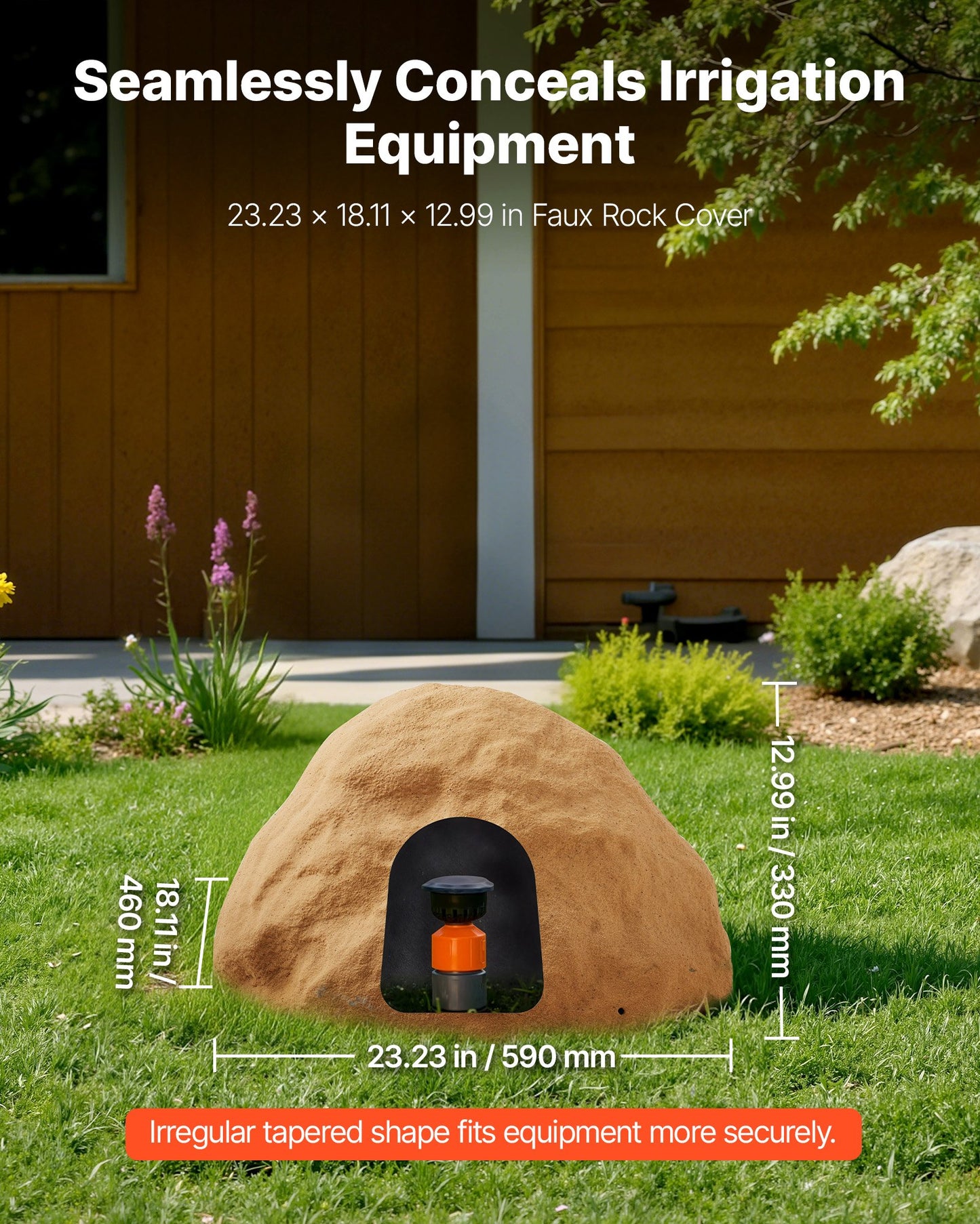 Faux Rock Cover, Outdoor Fake Rock Well Pump Cover, Realistic Natural Texture, Lightweight & Weather-Resistant Artificial Boulder for Landscaping Garden Yard Décor, Sandy Brown, Medium Size