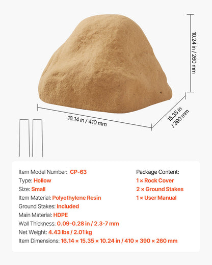 Faux Rock Cover, Outdoor Fake Rock Well Pump Cover, Realistic Natural Texture, Lightweight & Weather-Resistant Polyresin Artificial Boulder for Landscaping Garden Yard Décor, Sand, Small Size