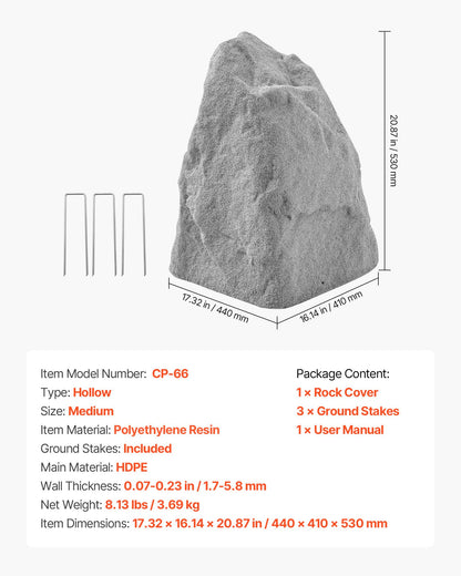 Konststensskydd, konstgjort landskapsskydd för utomhusbruk, realistiskt utseende och sömlös design, lätt och väderbeständigt konstgjort stenblock för trädgårdsdekor, grå, medelstor