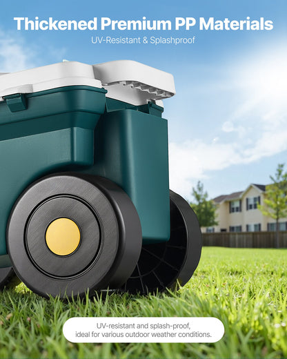 Garden Scooter with Seat, 2 in 1 Rolling Garden Cart with Storage Bin, Supports up to 123kg, Outdoor Wagon with Handle, Lightweight Storage Gardening Stool for Yard Weeding Planting