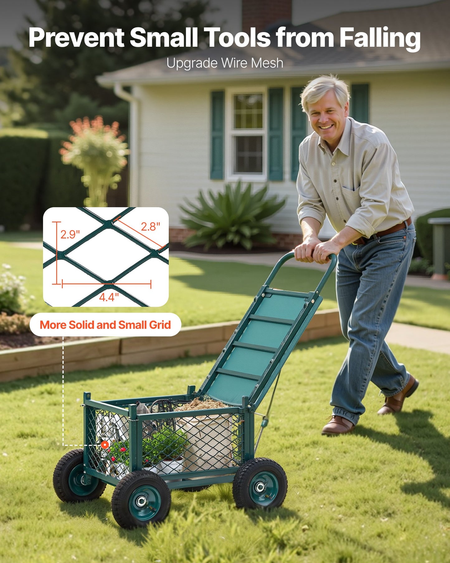 Rolling Garden Cart with Seat, Metal Rolling Garden Work Seat with Wheels, Supports up to 181 kg, Heavy Duty Gardening Cart Scooter, Outdoor Wagon & Stool on Wheels for Lawn, Patio, Backyard