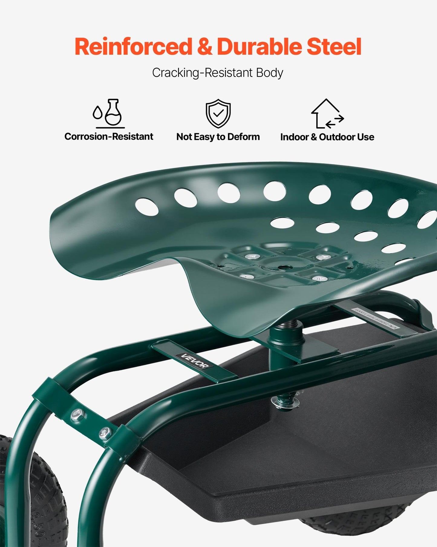 Rolling Garden Cart with Swivel Seat, Heavy Duty Garden Seat with Storage Basket & Tool Tray, 300 lbs Weight Capacity, Outdoor Utility Gardening Stool Scooter for Lawn Yard Planting Weeding