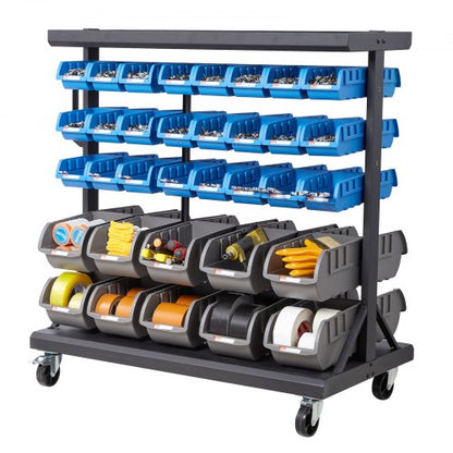 5-Tier Double-Sided Rolling Bin Storage Rack, 68 Plastic Bins, Dual-Sided Parts Organizer with Wheels, Mobile Tool Organizer for Garage, Warehouse, Office, Restaurant, Classroom, Kitchen