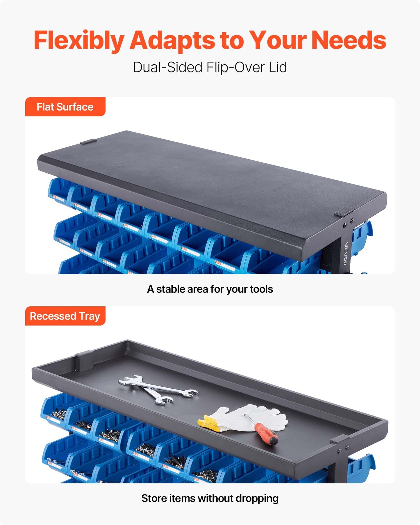 5-Tier Double-Sided Rolling Bin Storage Rack, 68 Plastic Bins, Dual-Sided Parts Organizer with Wheels, Mobile Tool Organizer for Garage, Warehouse, Office, Restaurant, Classroom, Kitchen