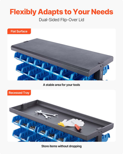 5-Tier Double-Sided Rolling Bin Storage Rack, 68 Plastic Bins, Dual-Sided Parts Organizer with Wheels, Mobile Tool Organizer for Garage, Warehouse, Office, Restaurant, Classroom, Kitchen