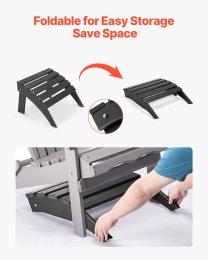 Adirondack Ottoman, 18.7L x 19.7W x 13H Inch HDPE Plastic Folding Adirondack Ottoman, Weather-Resistant Foot Rest for Adirondack Chair, Widely Used for Outside Porch Pool Lawn Backyard, Black