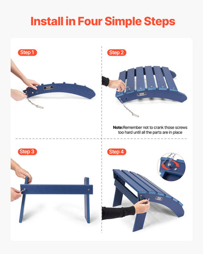 Adirondack Ottoman Set of 2, 18.7L x 18.9W x 13.8H Inch HDPE Plastic Folding Adirondack Ottoman, Weather-Resistant Foot Rest for Adirondack Chair, Used for Outside Porch Pool Lawn Backyard, Blue