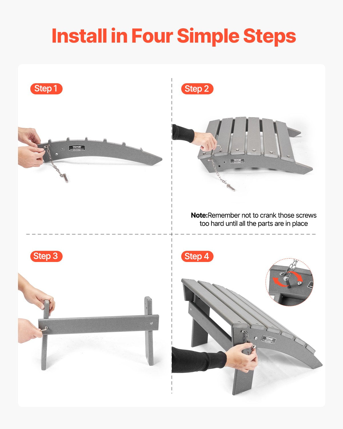 Adirondack Ottoman, 16.9L x 18.9W x 13H Inch HDPE Plastic Folding Adirondack Ottoman, Weather-Resistant Foot Rest for Adirondack Chair, Widely Used for Outside Porch Pool Lawn Backyard, Gray