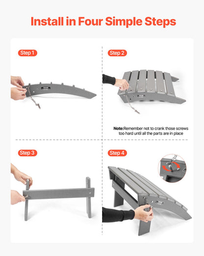 Adirondack Ottoman, 16.9L x 18.9W x 13H Inch HDPE Plastic Folding Adirondack Ottoman, Weather-Resistant Foot Rest for Adirondack Chair, Widely Used for Outside Porch Pool Lawn Backyard, Gray