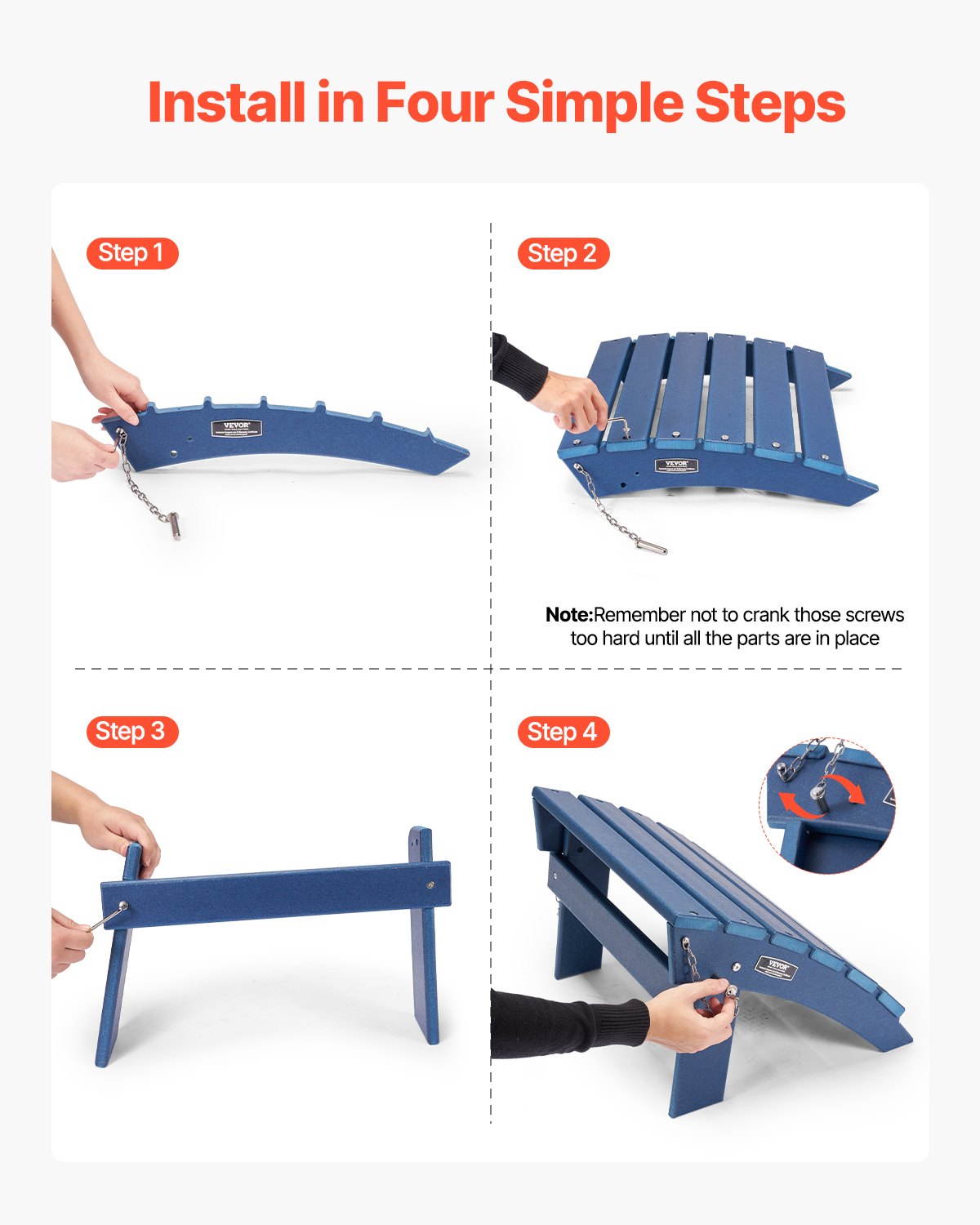 Adirondack Ottoman, 15.7L x 18.9W x 13H Inch HDPE Plastic Folding Adirondack Ottoman, Weather-Resistant Foot Rest for Adirondack Chair, Widely Used for Outside Porch Pool Lawn Backyard, Blue