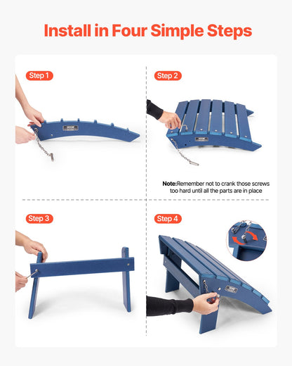 Adirondack Ottoman, 15.7L x 18.9W x 13H Inch HDPE Plastic Folding Adirondack Ottoman, Weather-Resistant Foot Rest for Adirondack Chair, Widely Used for Outside Porch Pool Lawn Backyard, Blue