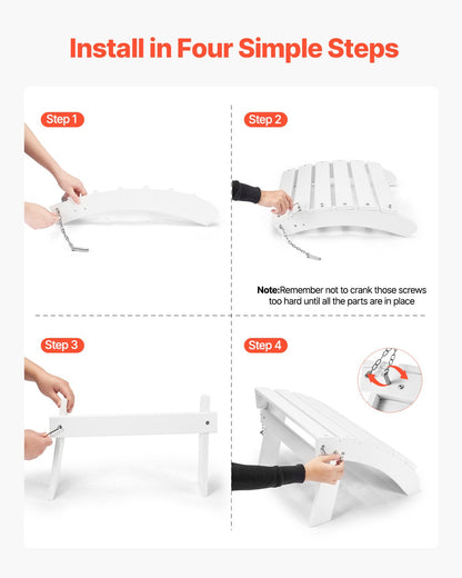 Adirondack Ottoman, 17.7L x 19.7W x 13.8H Inch HDPE Plastic Folding Adirondack Ottoman, Weather-Resistant Foot Rest for Adirondack Chair, Widely Used for Outside Porch Pool Lawn Backyard, White