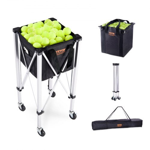 Foldable Tennis Ball Hopper, Holds 180 Tennis Balls, Lightweight Aluminum Alloy Tennis Ball Basket Cart with Wheels, Removable Bag, Carry Bag, Portable Sports Teaching Cart for Tennis Player