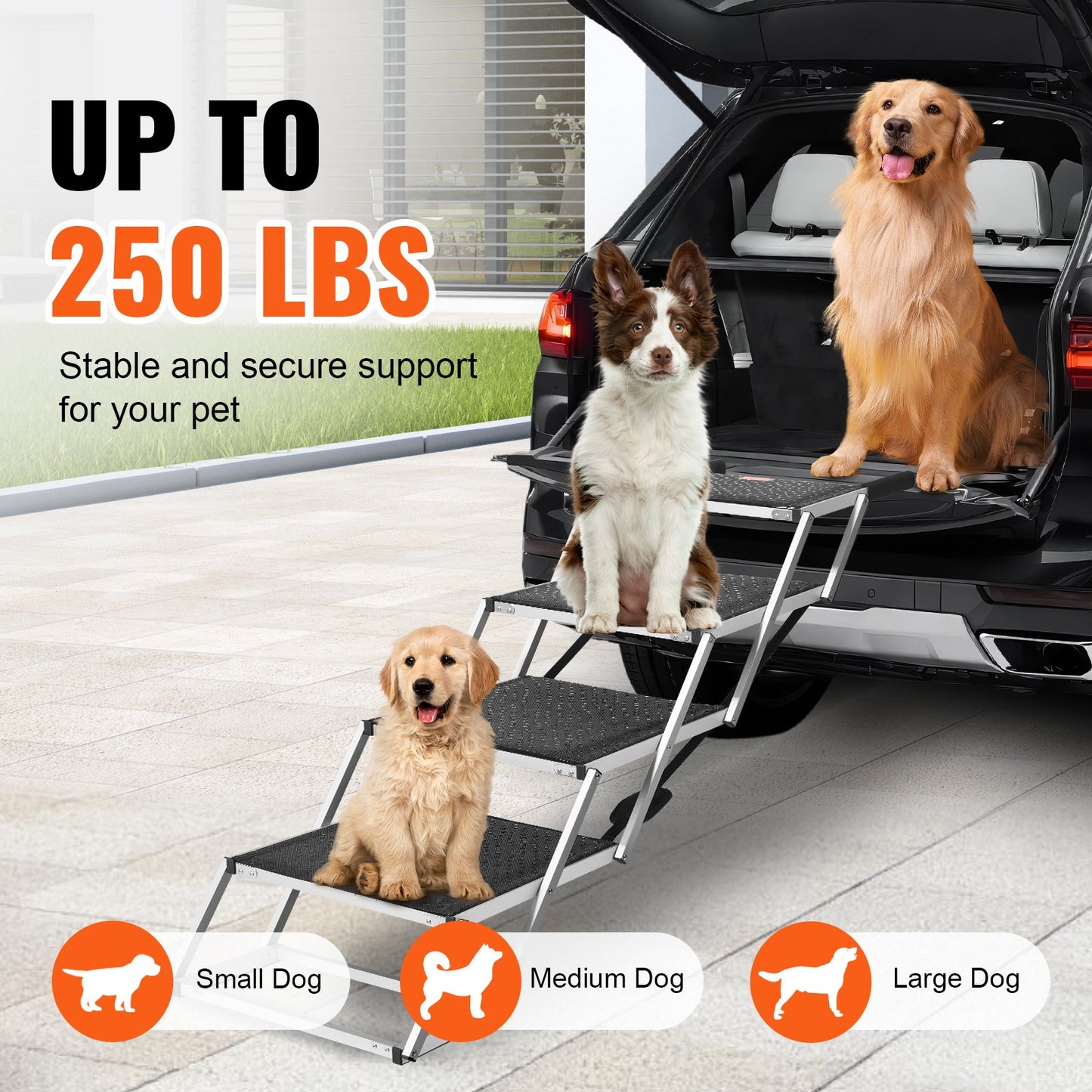 Dog Stair for Cars 4-step Folding Dog Steps Aluminum Loads up to 113.4 kg