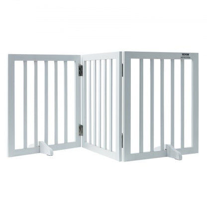 Free Standing Dog Gate, 24" H x 60" W Freestanding Pet Gate, 3 Panels Foldable Dog Gate for Wide and Narrow Passageways, Expandable Dog Barrier with Silent Foot Support for Indoor, White