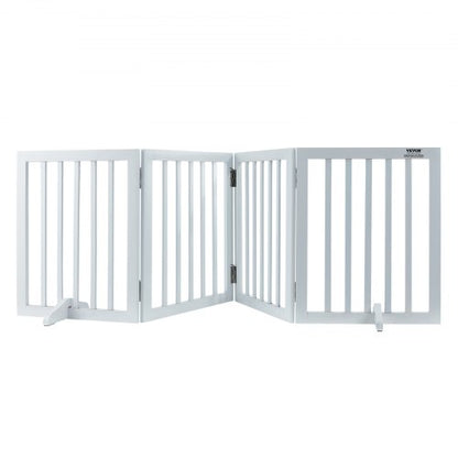 Free Standing Dog Gate, 24" H x 80.3" W Freestanding Pet Gate, 4 Panels Foldable Dog Gate for Wide and Narrow Passageways, Expandable Dog Barrier with Silent Foot Support for Indoor, White