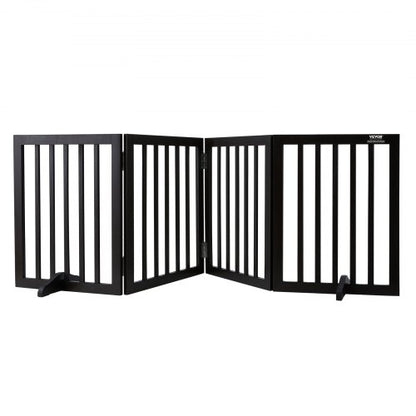 Free Standing Dog Gate, 24" H x 80.3" W Freestanding Pet Gate, 4 Panels Foldable Dog Gate for Wide and Narrow Passageways, Expandable Dog Barrier with Silent Foot Support for Indoor, Brown