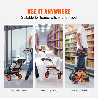 Folding Hand Truck, 309 lbs Load Capacity, Aluminum Portable Cart, Convertible Hand Truck and Dolly with Telescoping Handle and PP+TPR Wheels, Ultra Lightweight Super Strong for Moving Warehouse