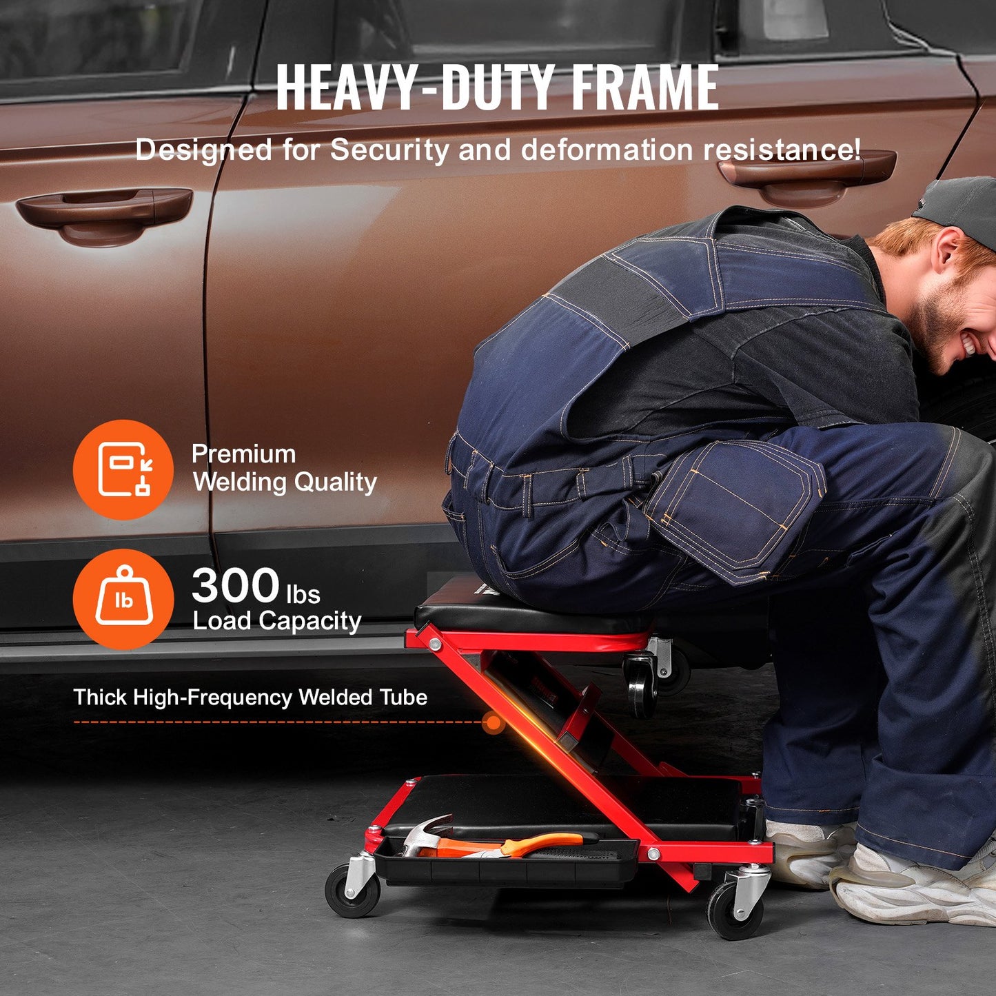 91,4 cm hopfällbar Z-garagepall med krypstol, mekanikerpall, 136,1 kg kapacitet