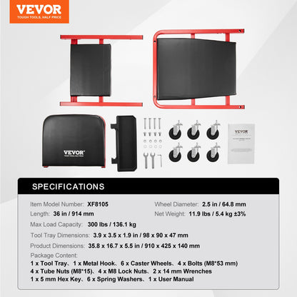 91,4 cm hopfällbar Z-garagepall med krypstol, mekanikerpall, 136,1 kg kapacitet